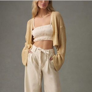 By Anthropologie Juillet Cropped Cardigan Sweater, One Size, Ivory, NEW w Tags